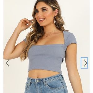 Showpo Ribbed Blue Crop Top